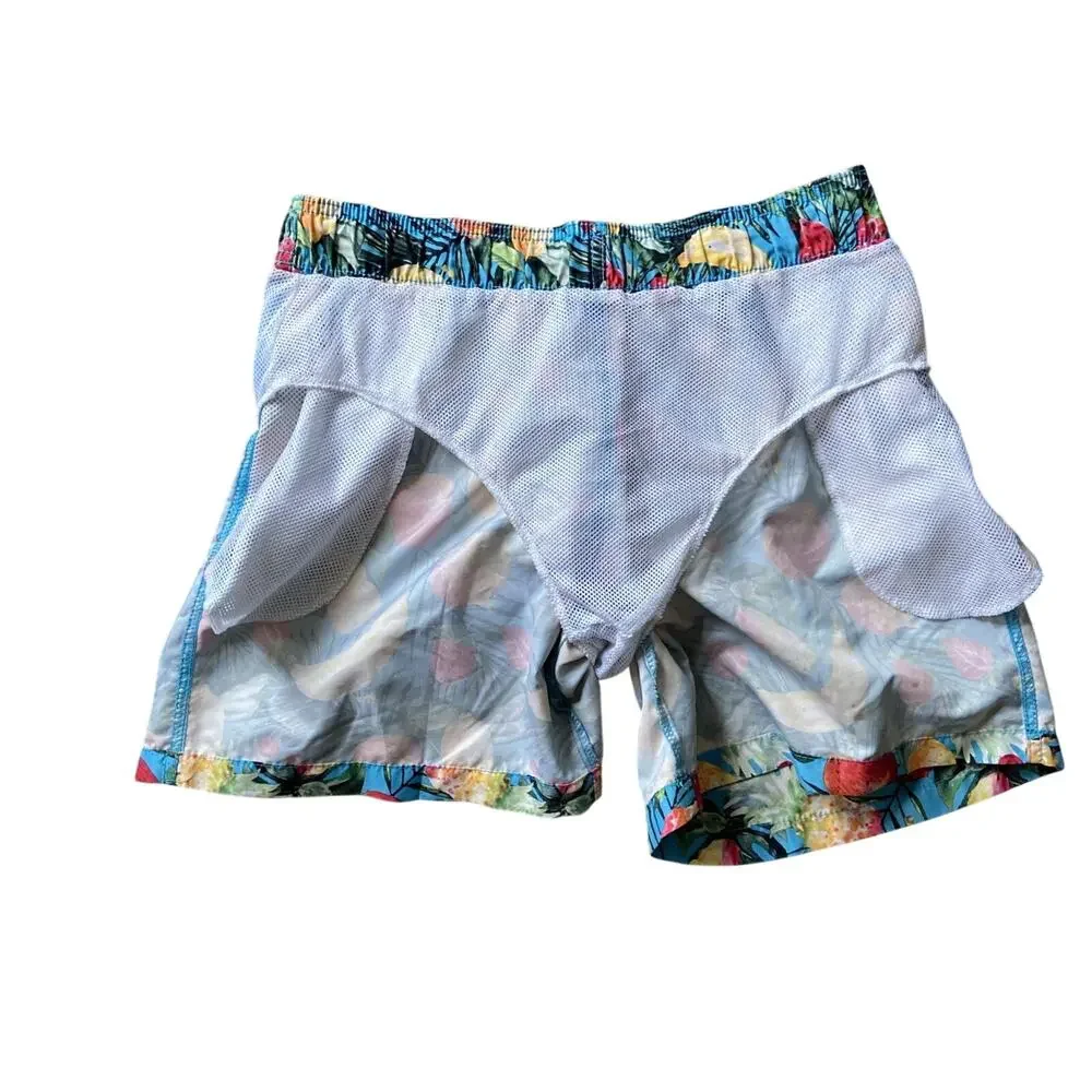 Trunks Blue Fruit Graphic Meshed Lined Swim Trunks